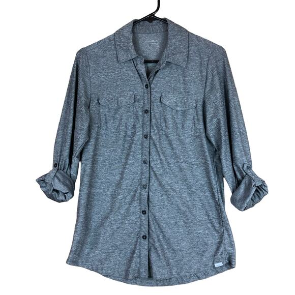 Eddie Bauer Womens Shirt Gray Travex Button Up Roll Tab Sleeve Casual Outdoor S - Picture 1 of 13